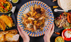 Piatti messicani con il pollo Nachos con il pollo e formaggio